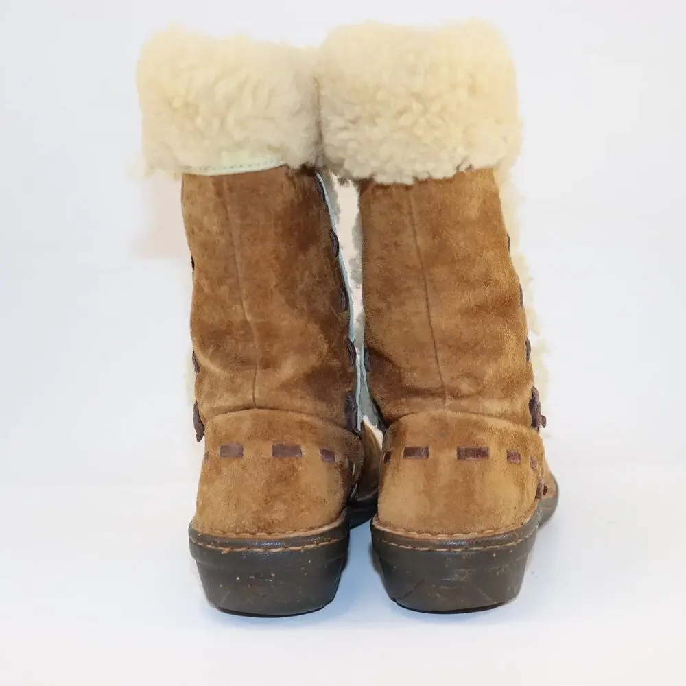 UGG‎ Australia Chestnut Shearling Mid-Calf Boots Suede Lace Trim Women’s 6